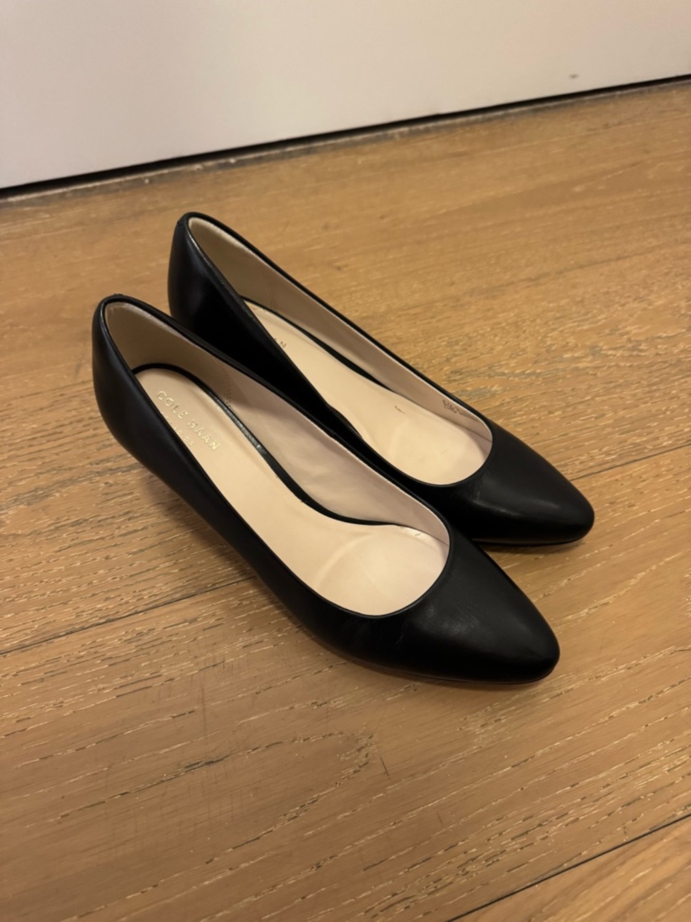 Cole Haan Black Leather Pointed-Toe Pumps